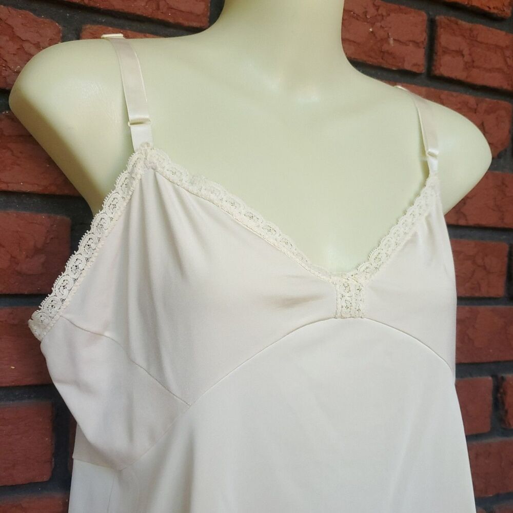Shadowline Camisole Sz 36 Cream Ivory Nylon Cami Lace Trim Babydoll USA Made